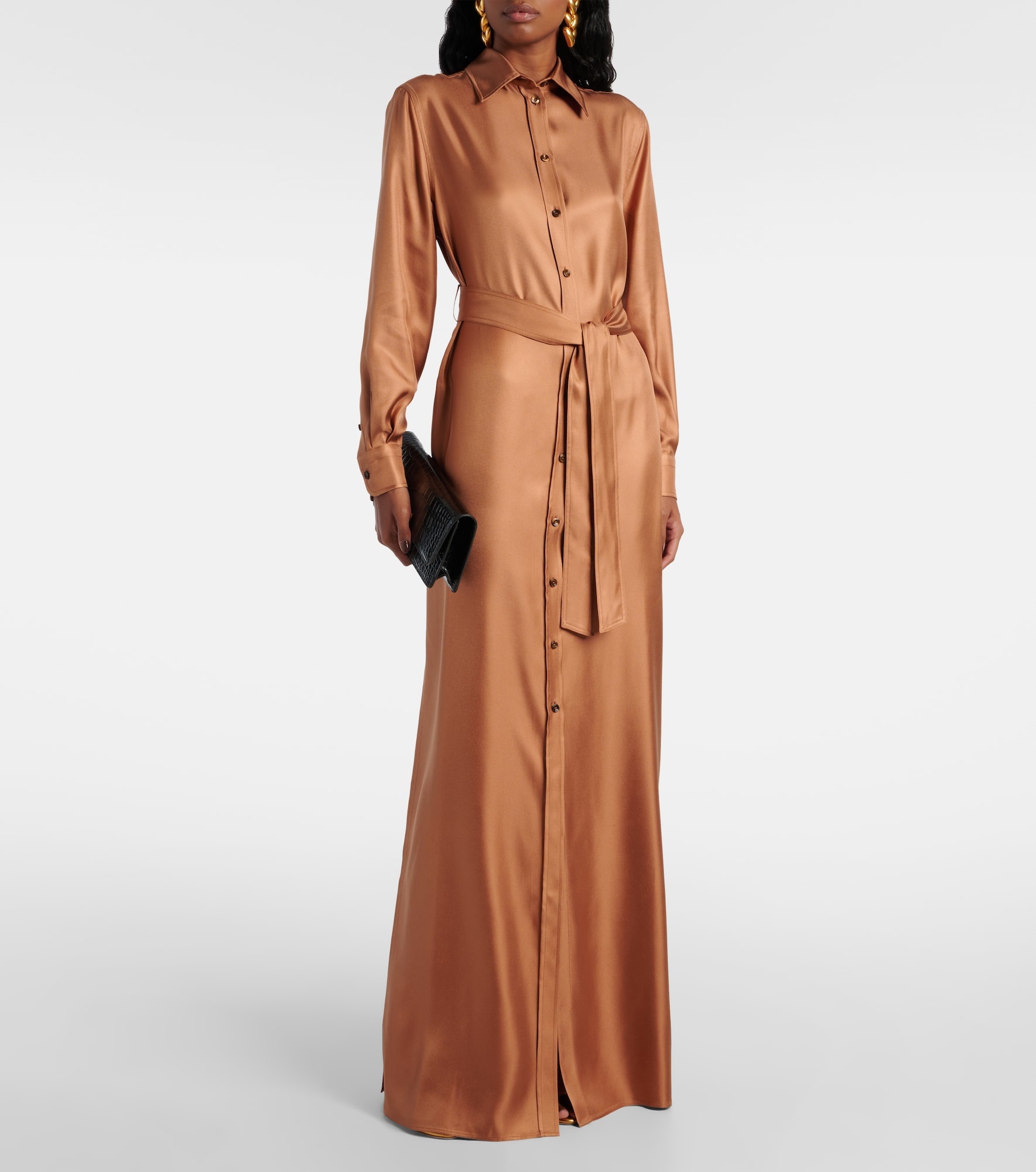 Belted silk twill shirt dress - 2