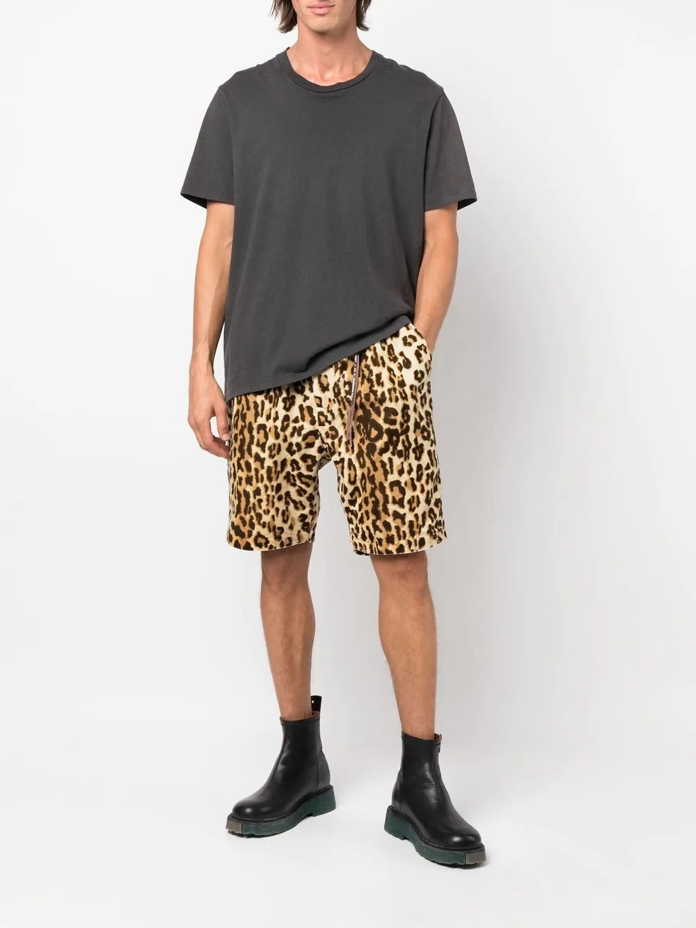 leopard-print track shorts - 2