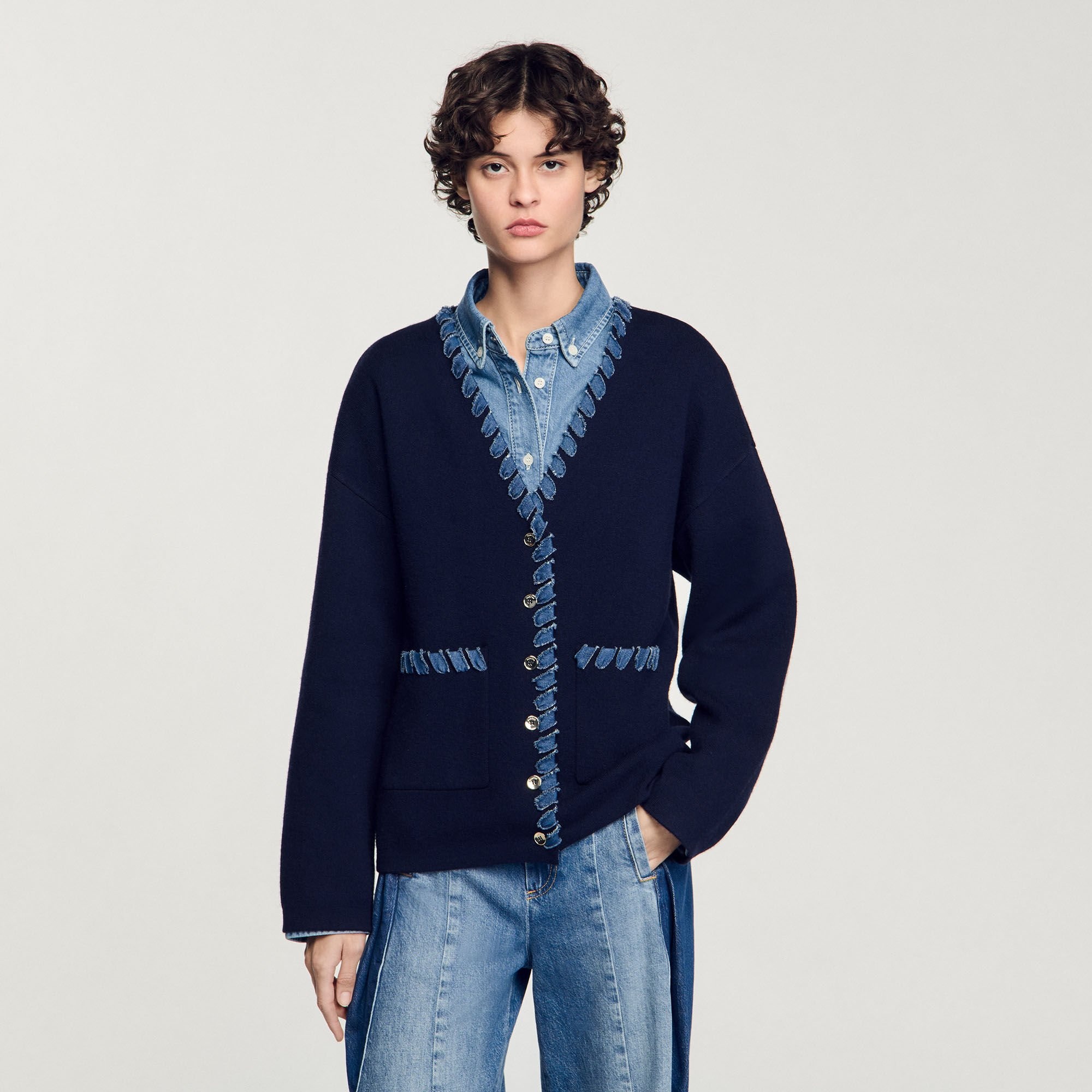 CARDIGAN WITH DENIM DETAILS - 4