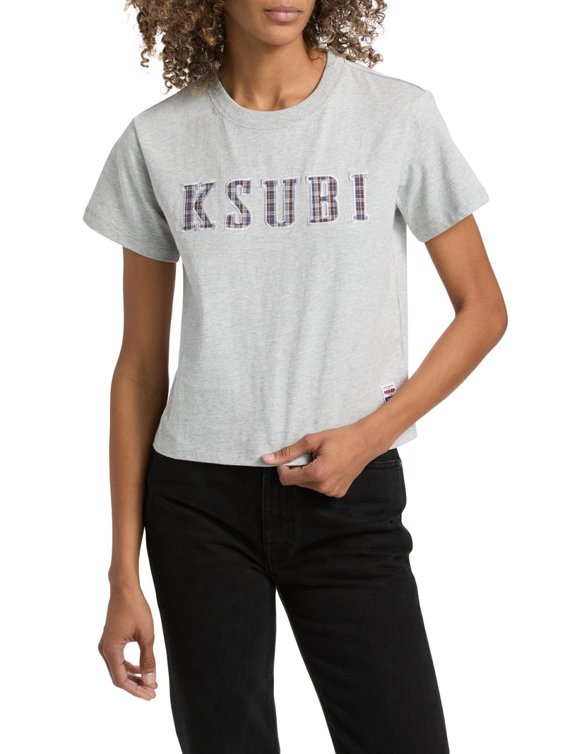 Women's Plaid Logo Shrunken T-Shirt - Grey 3
