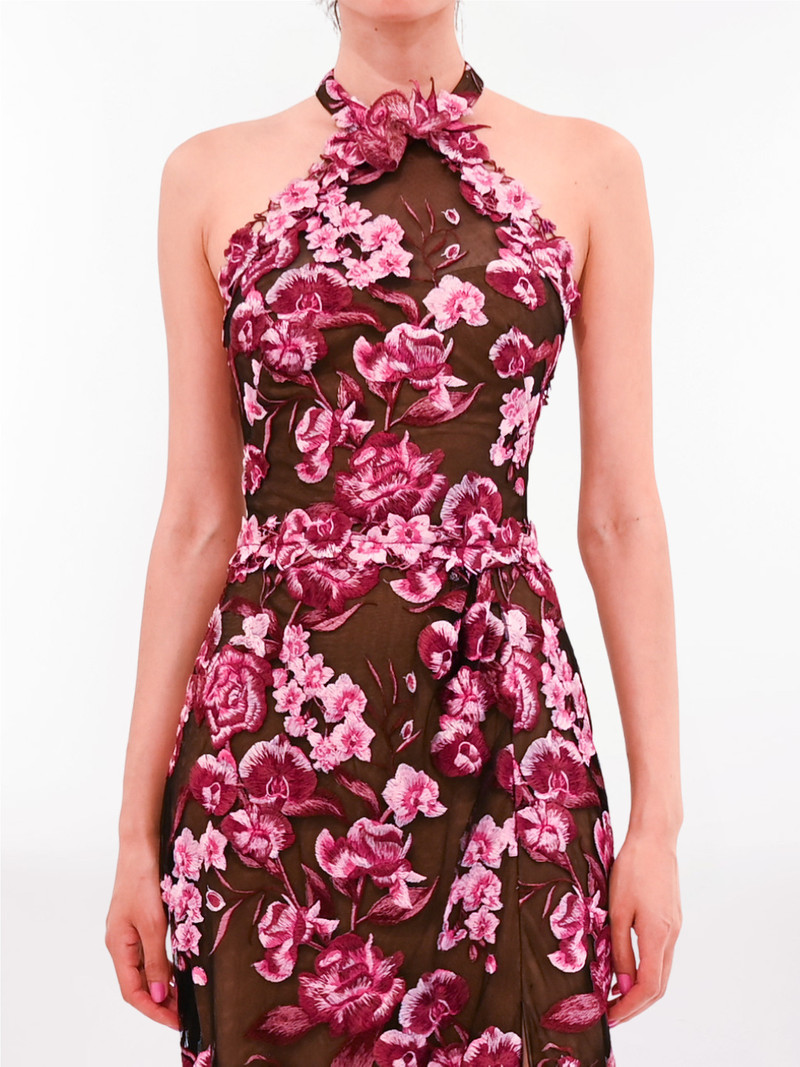 Marchesa BRONIX BOTANICALS HALTER COLUMN GOWN outlook
