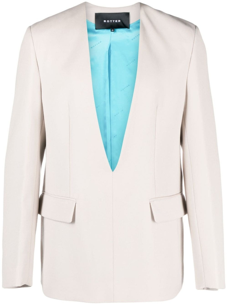 plunging V 목 모직 blazer 1