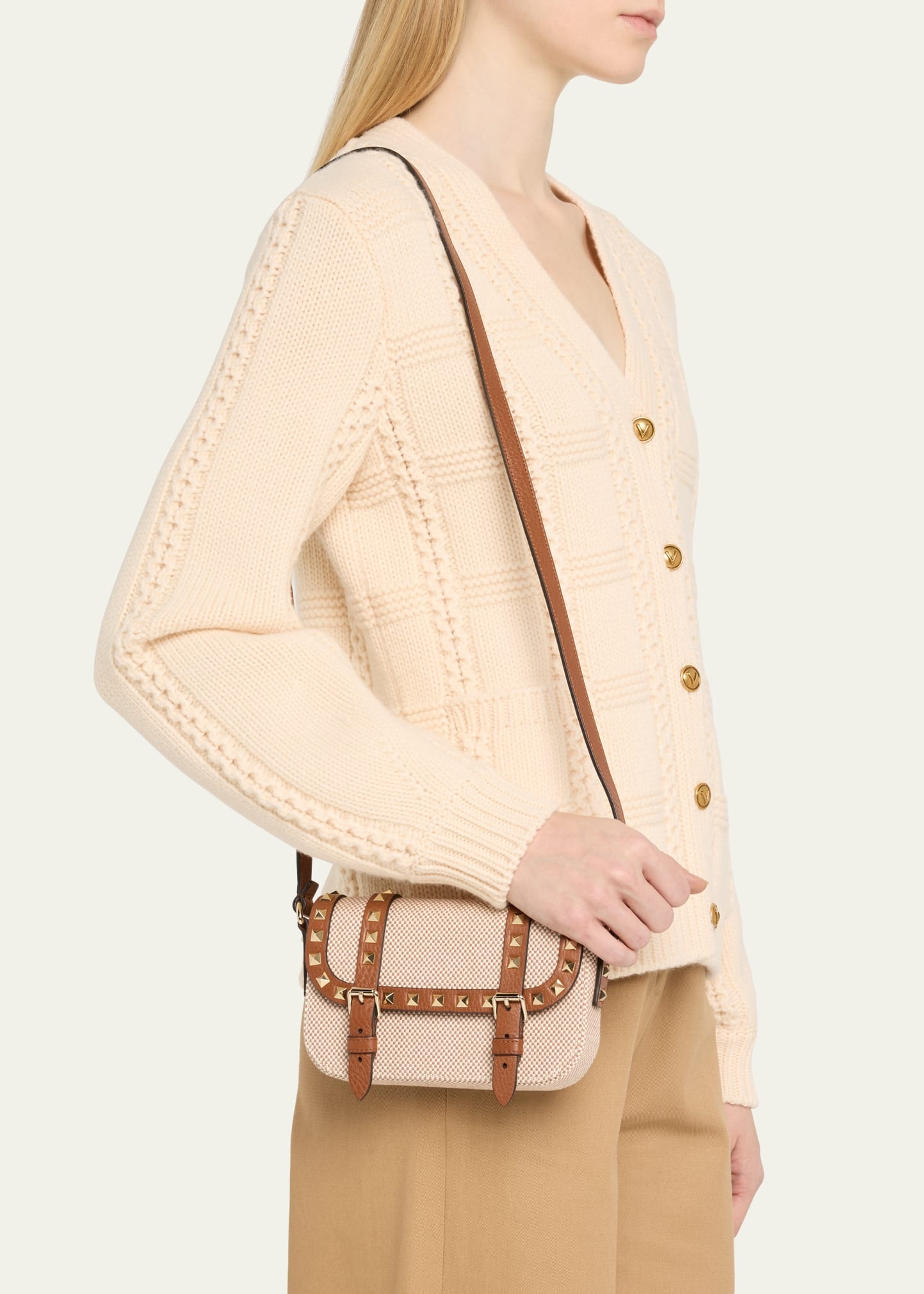Rockstuds Buckle Flap Canvas Crossbody Bag - 2
