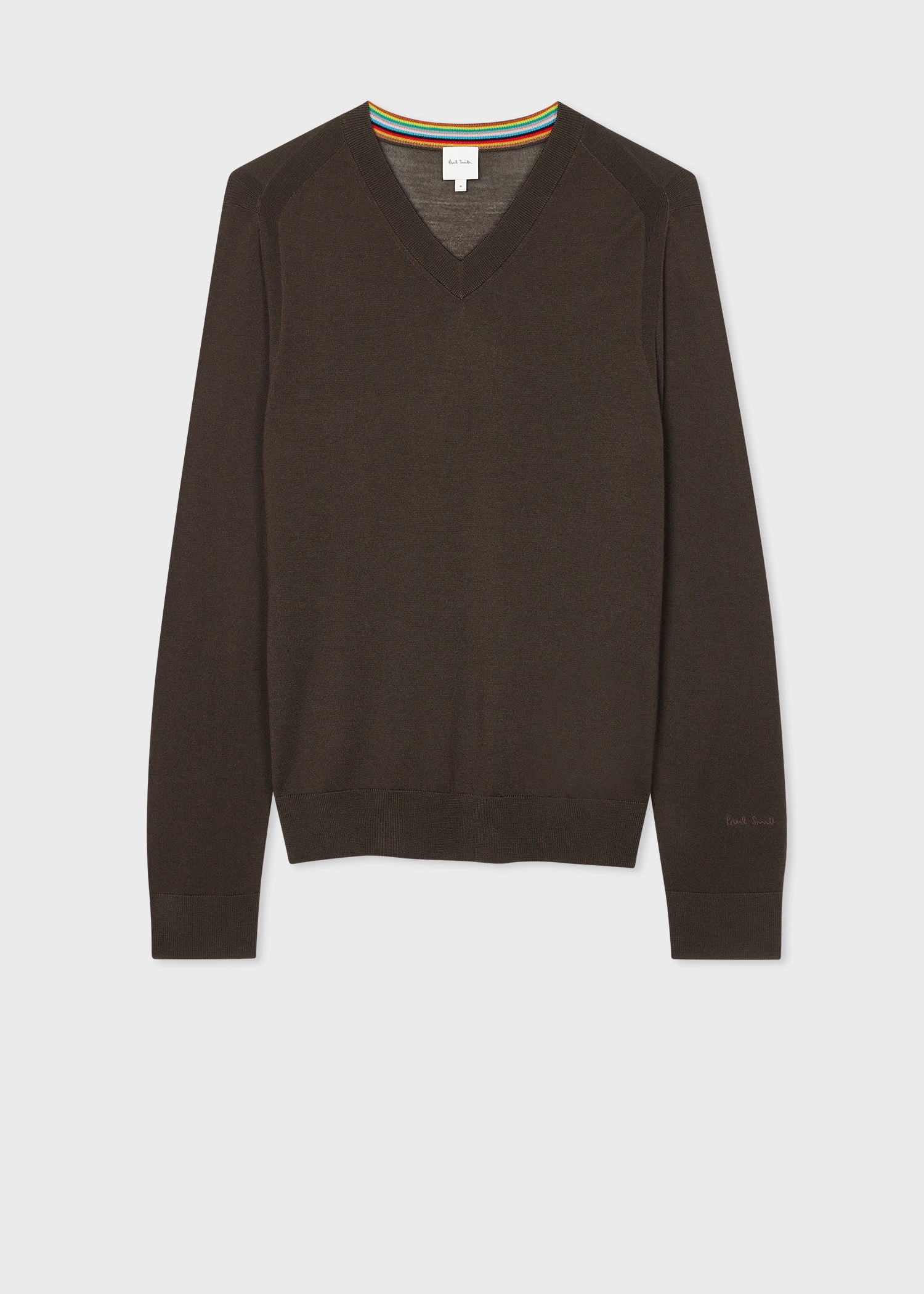 Dark Khaki Merino Wool V-Neck Sweater - 1