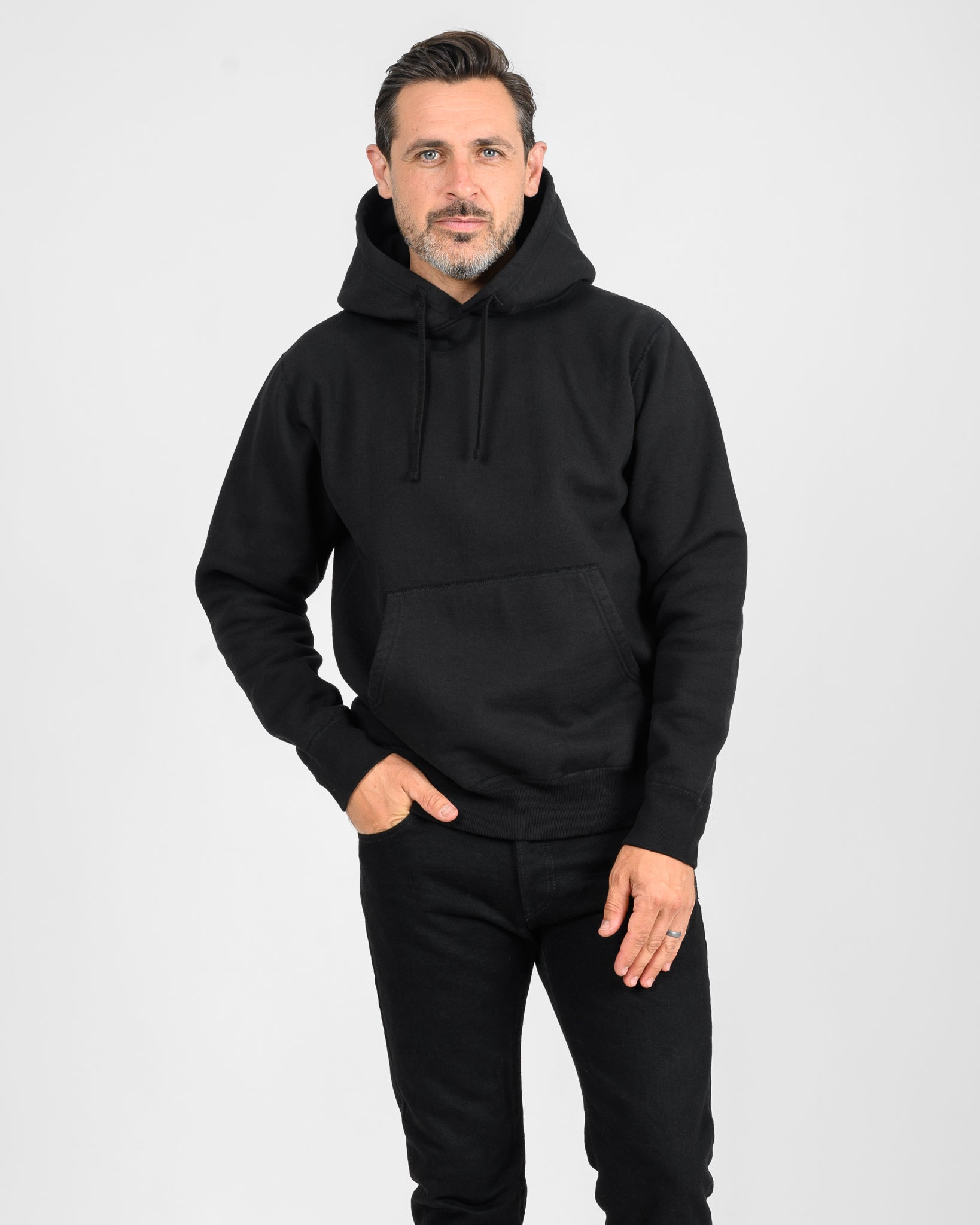 IHSW-49-BLK 14oz Ultra Heavyweight Loopwheel Cotton Hoodie - Black - 2