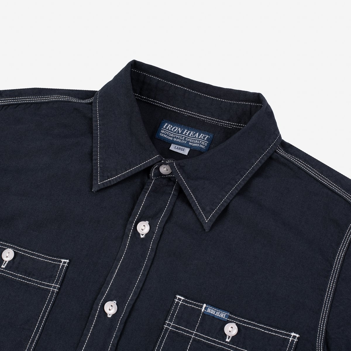 IHSH-285-OD 5.5oz Selvedge Chambray Short Sleeved Work Shirt - Indigo Overdyed Black - 5