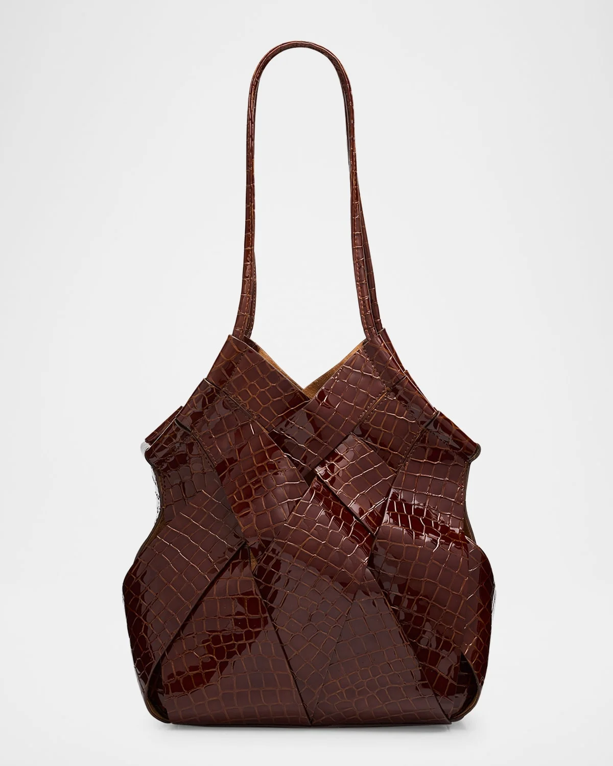 Charlotte Woven Croc-Embossed Leather Shoulder Bag - 1