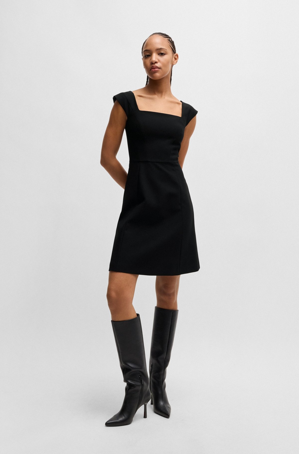 SQUARE-NECK DRESS IN STRETCH FABRIC - 3