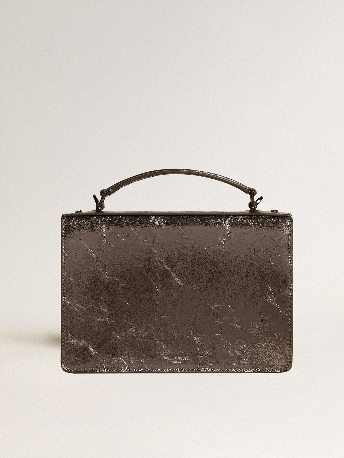 Venezia Bag in anthracite-gray metallic leather with black details - 4
