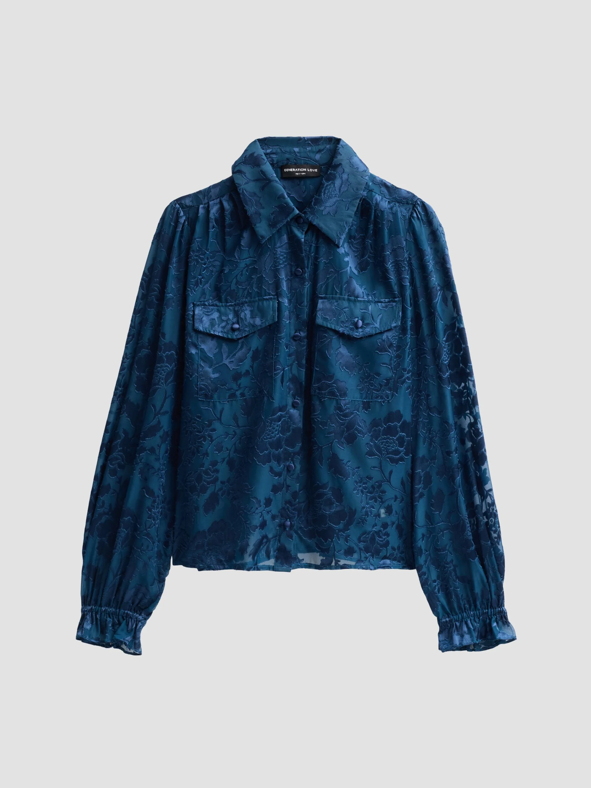 Women's Priya Floral Burn-Out Blouse - Peacock - 1