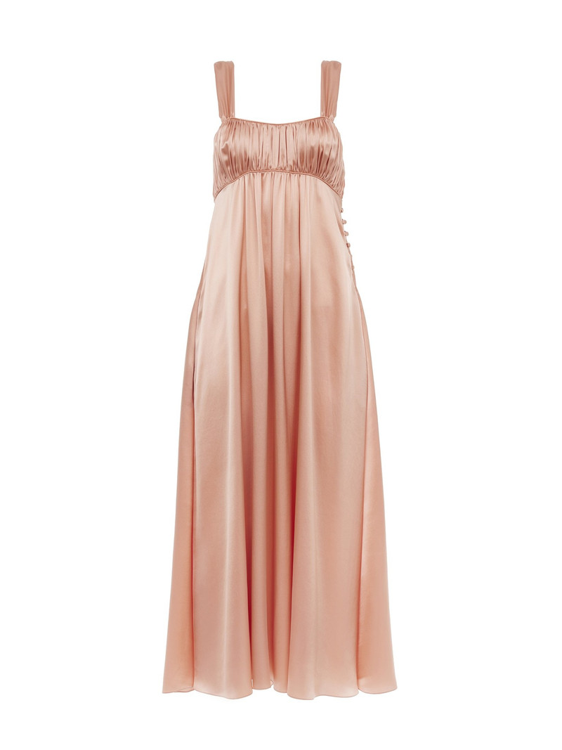 SLEEVELESS RUCHED LONG DRESS IN SILK SATIN 1