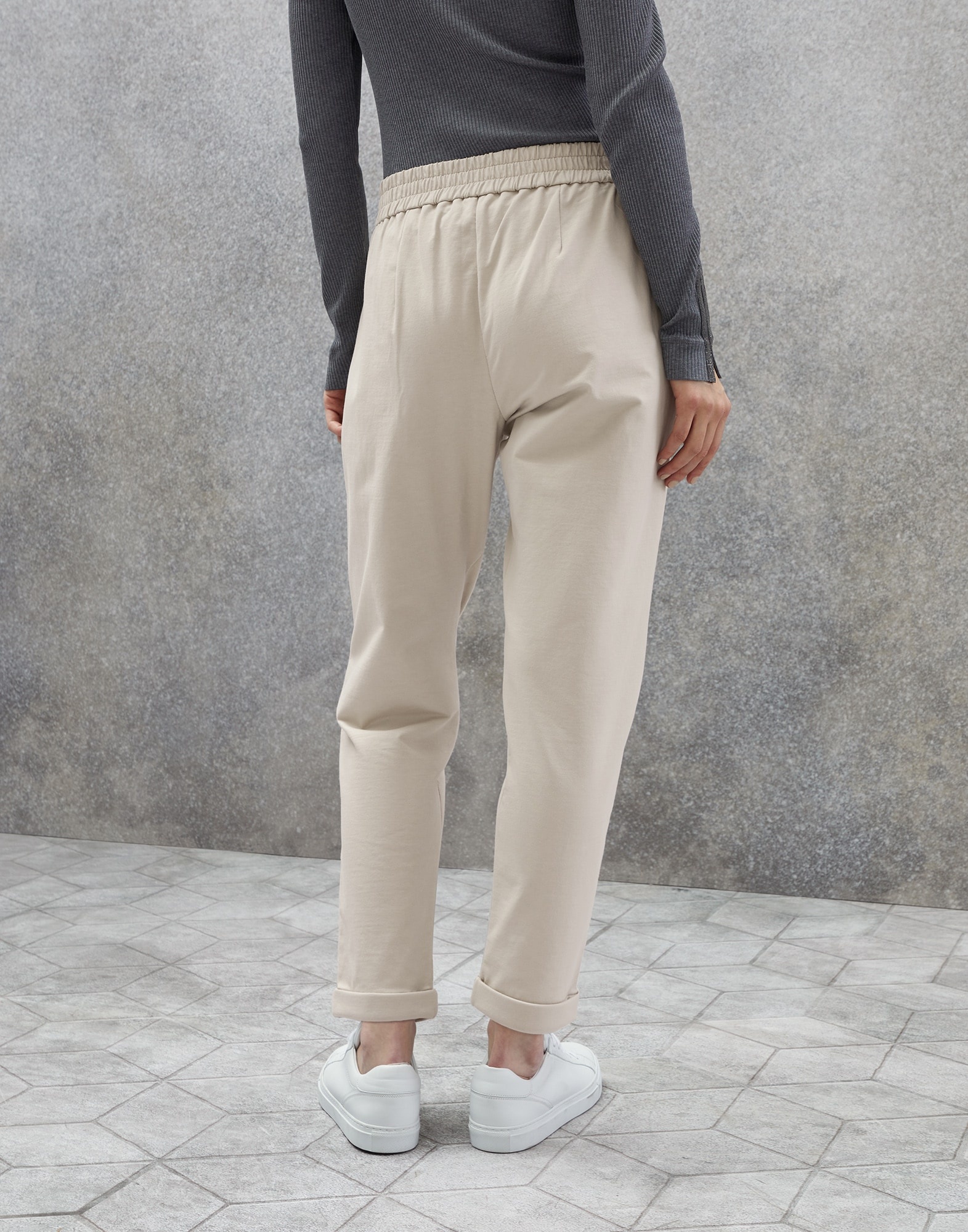 Stretch cotton lightweight French terry trousers with monili - 2