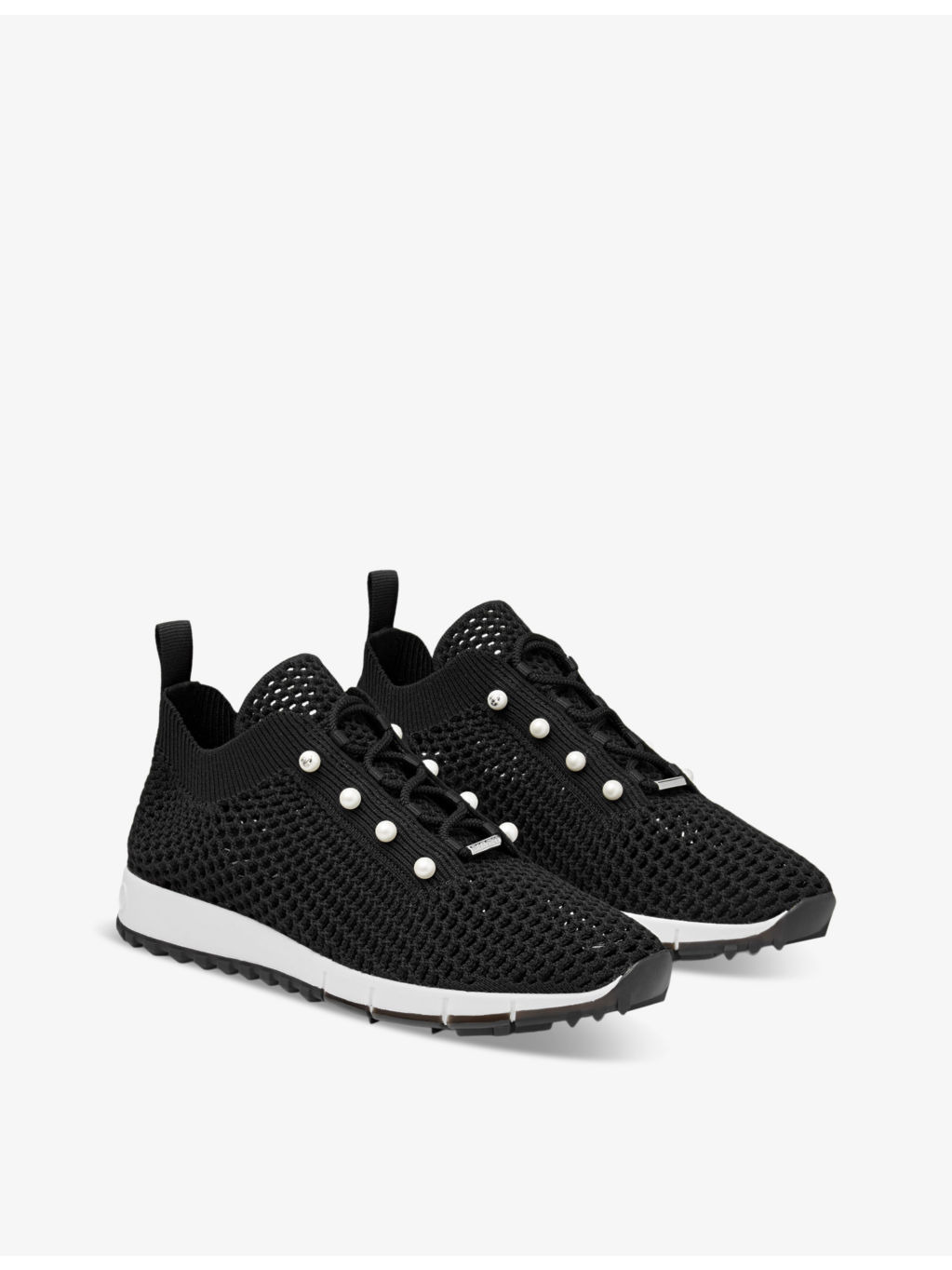 Veles pearl-embellished knitted low-top trainers - 3