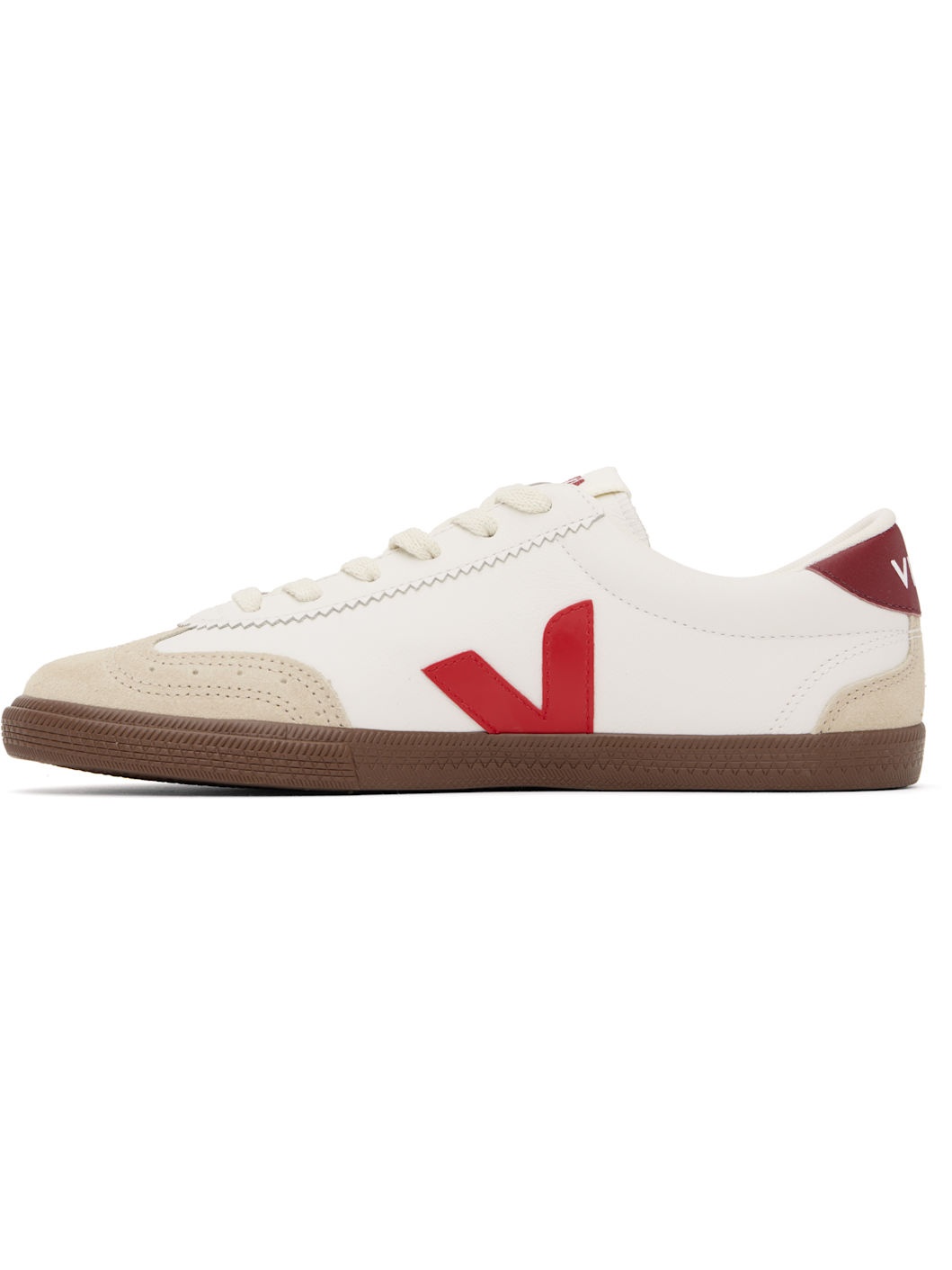 White & Red Volley Leather Sneakers - 3