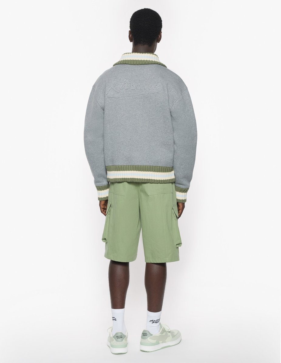 VARSITY ZIPPED BLOUSON IN FLEECE WITH KNITTED DETAIL - 5