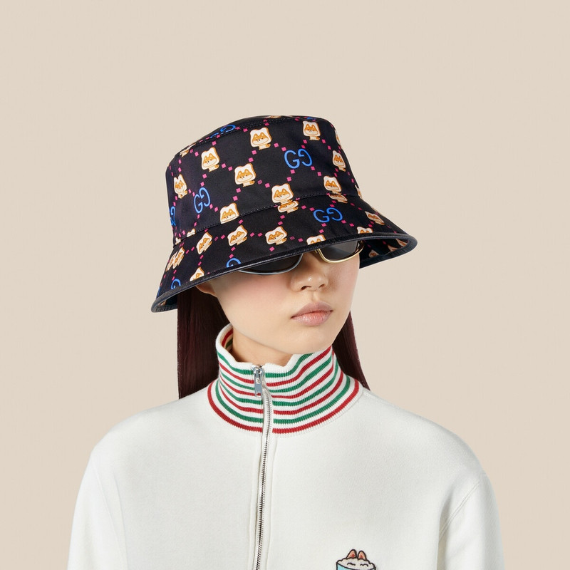 Cotton bucket hat with GG animal print 3