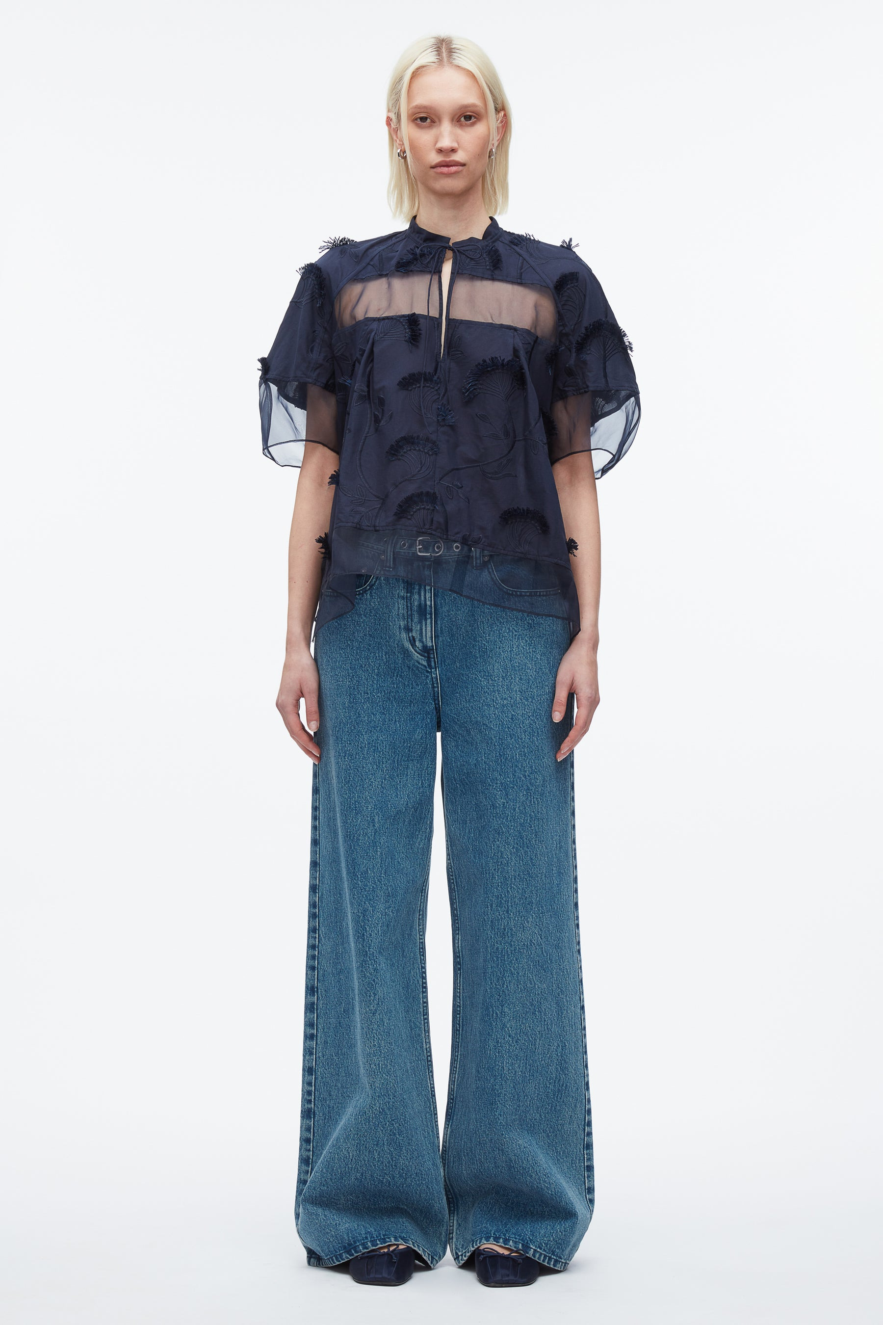 Embroidery Voile Top with Organza Combo - 2