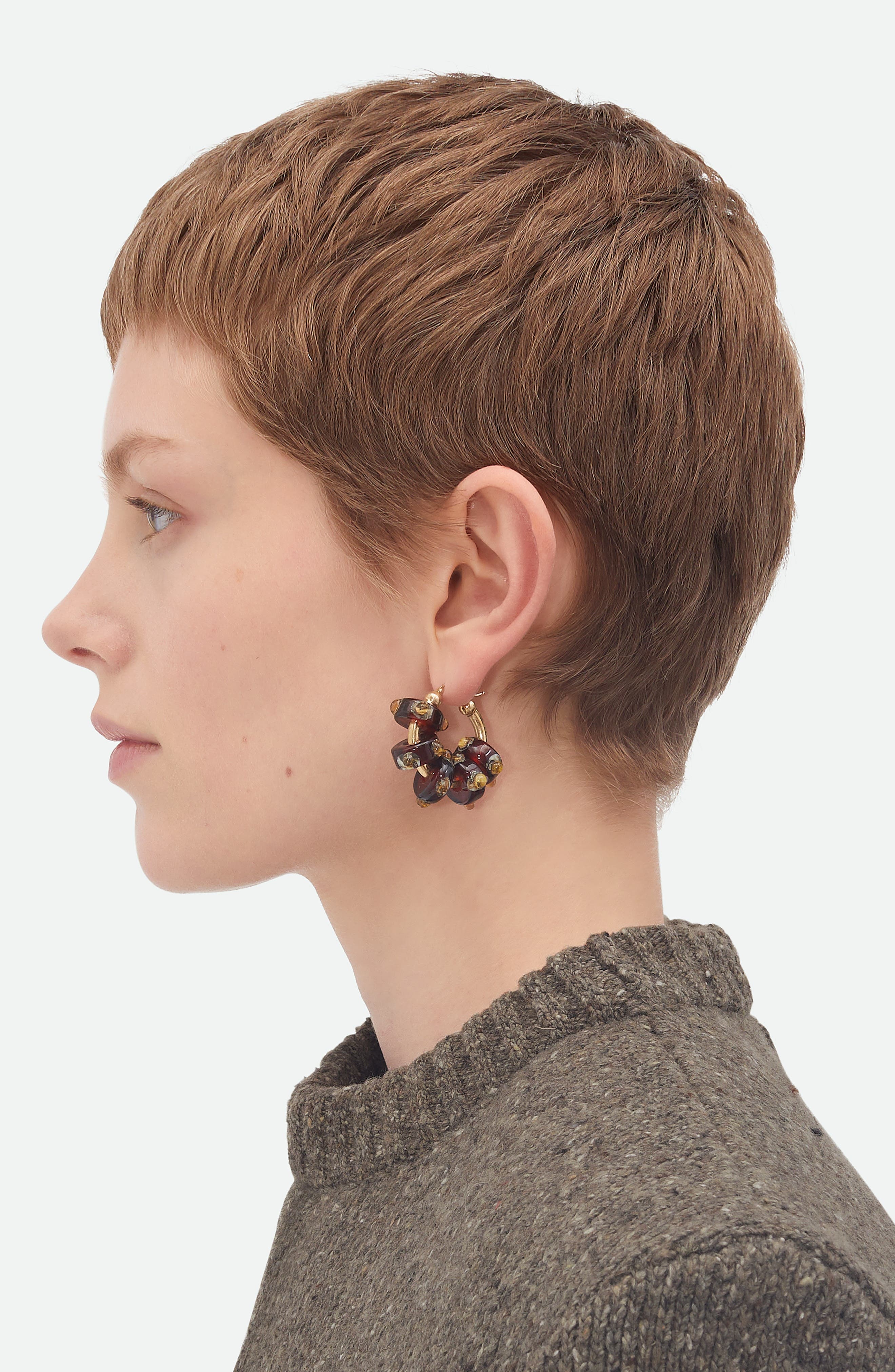 Bottega Veneta Glass Beaded Hoop Earrings in Burnt Orange/Off White at Nordstrom - 3