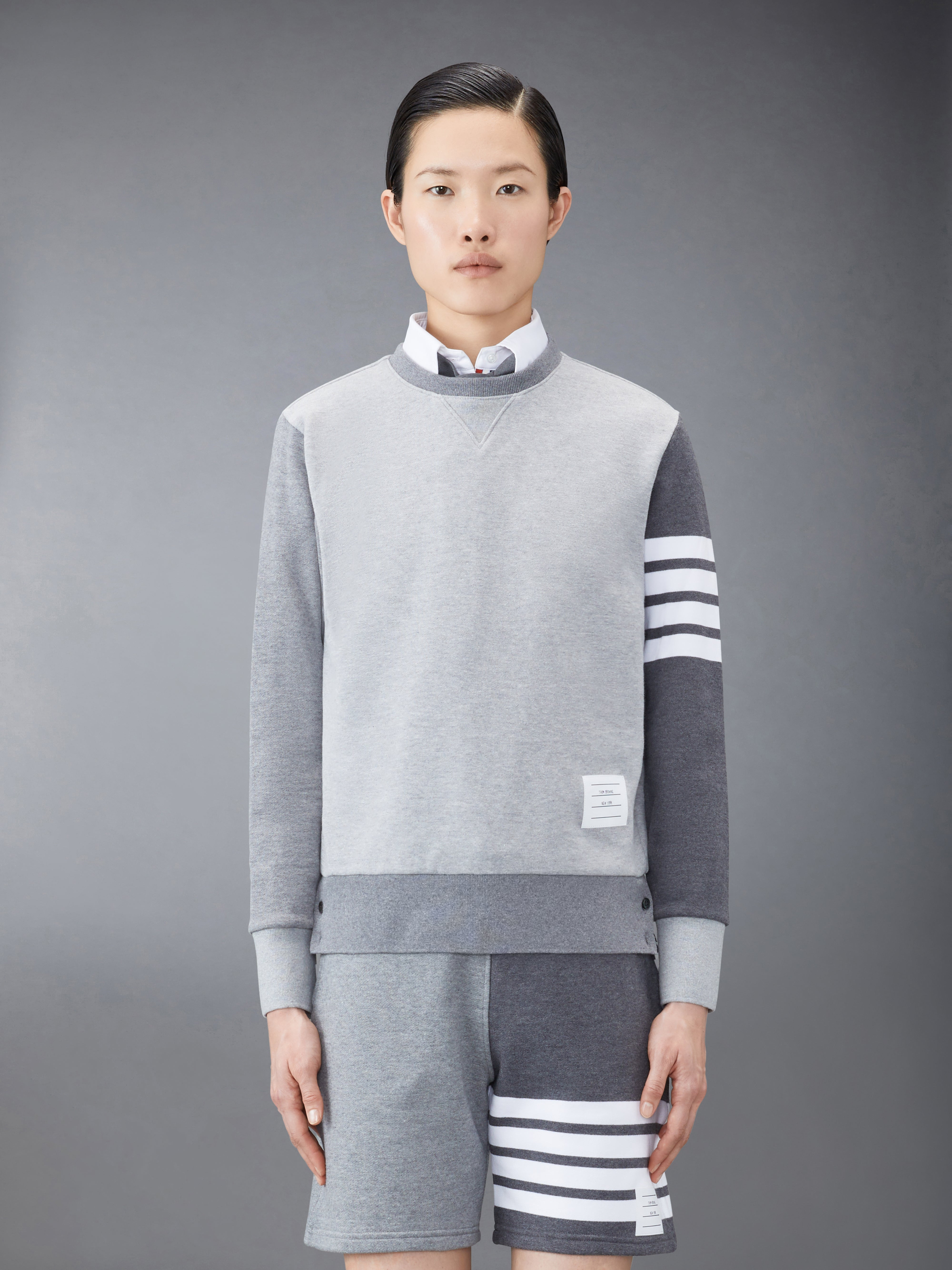 Tonal Grey Classic Loop Back Relaxed Crewneck 4-Bar Sweatshirt - 1