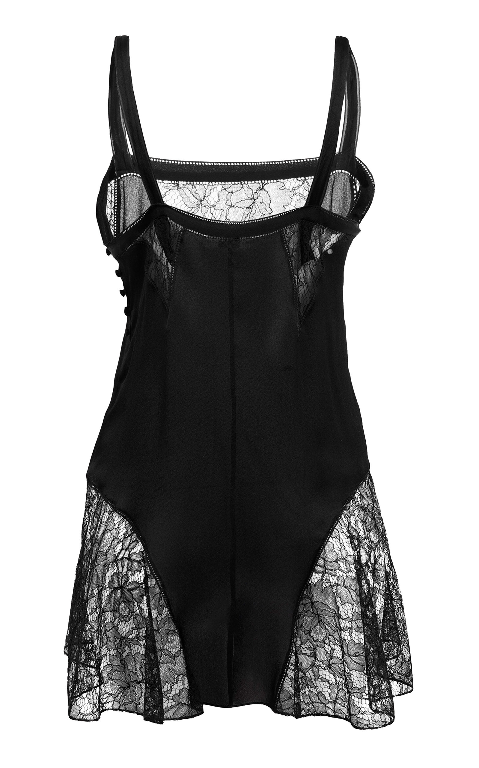 Lace-Trimmed Silk Charmeuse Mini Dress black - 5