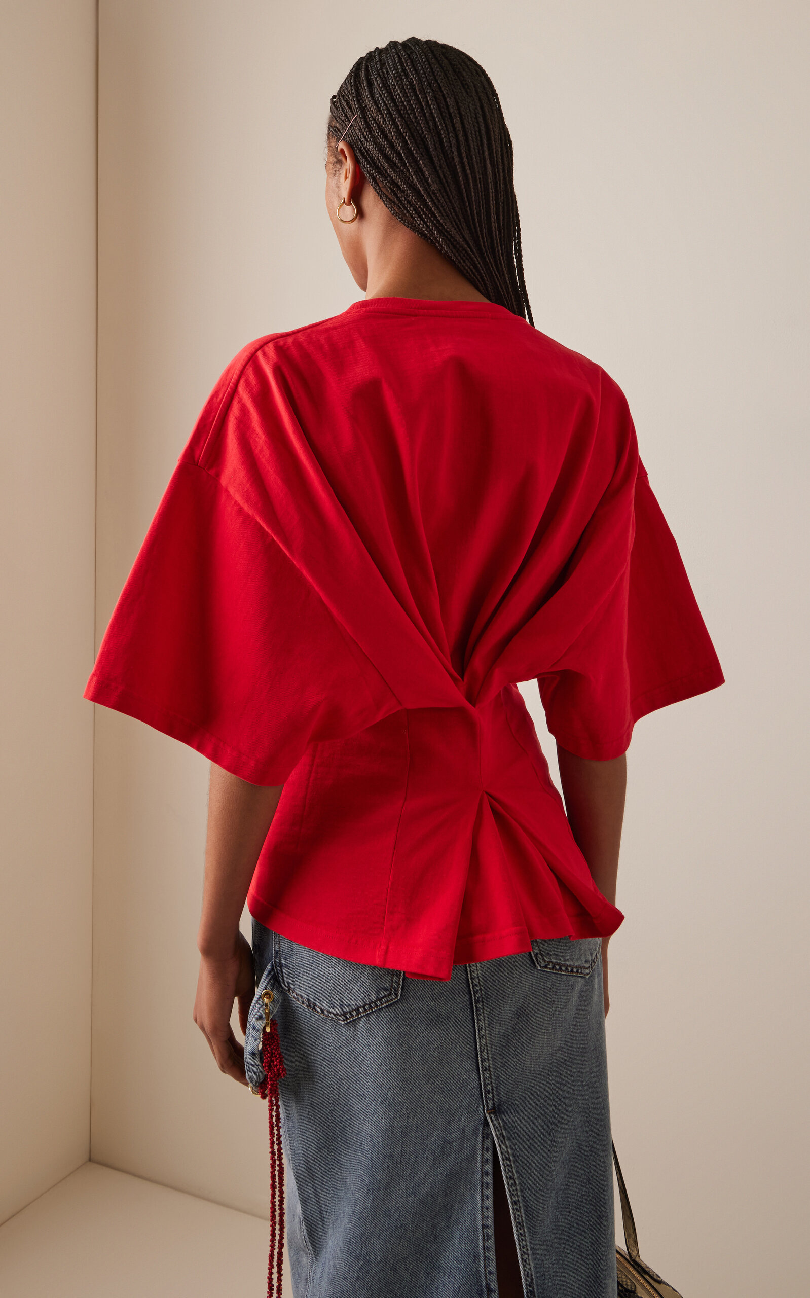 Doyle Draped Cotton T-Shirt red - 4