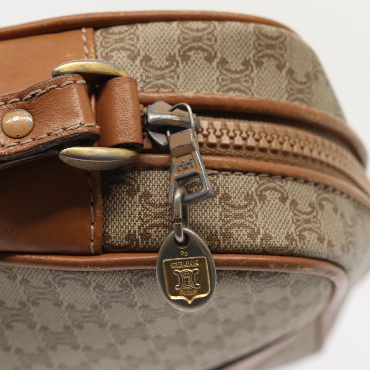 CELINE Macadam Canvas Shoulder Bag Beige Gold - 10