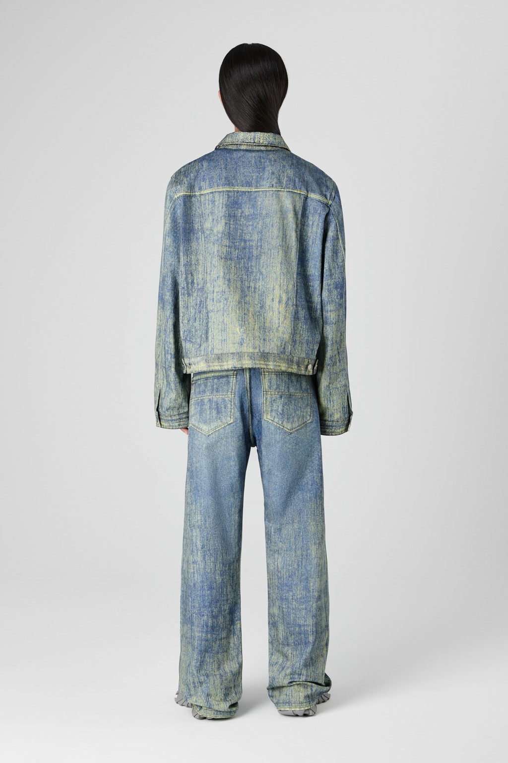 Sand Blue Paint Print Denim Jacket - 5