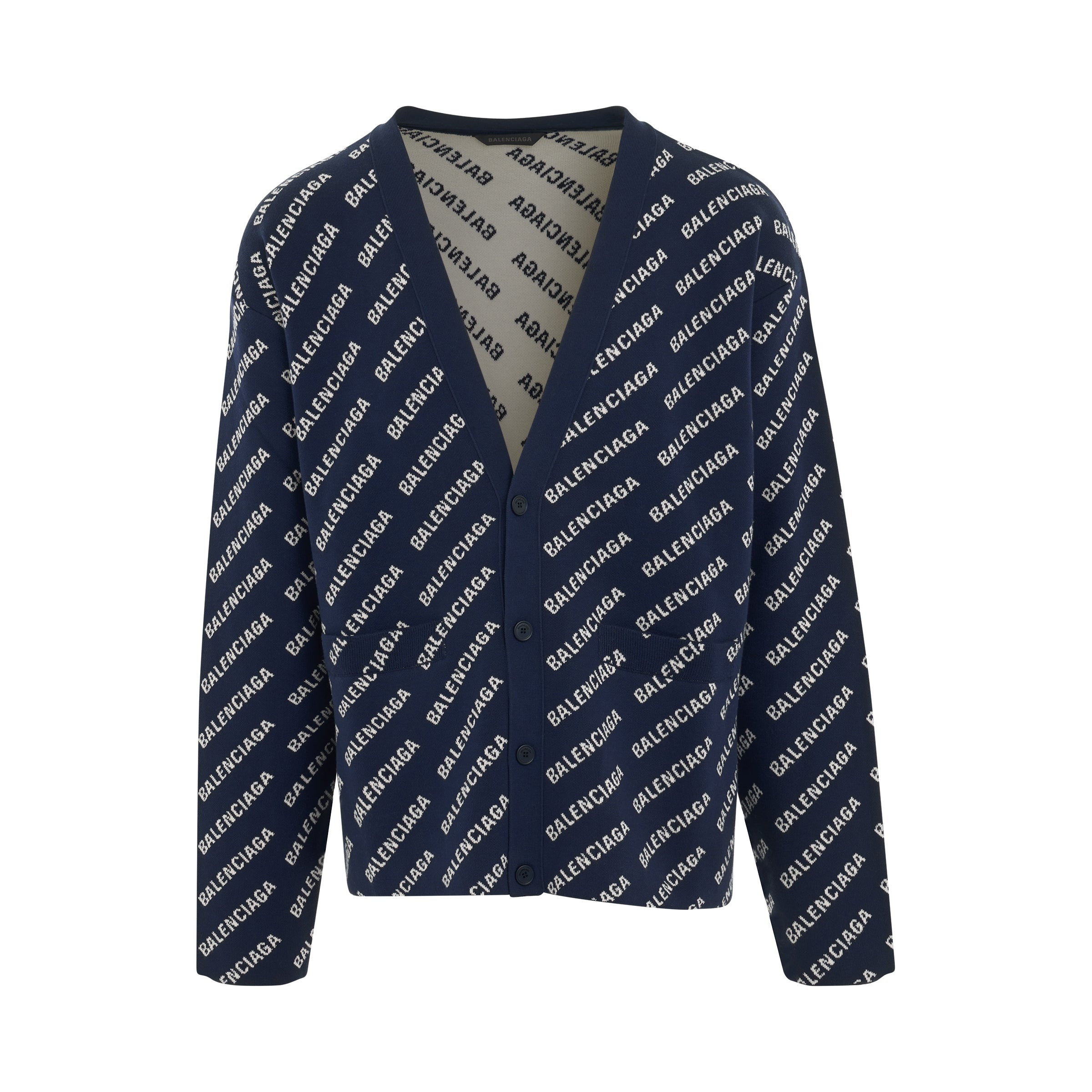 All Over Logo Knit Cardigan in Navy/White - 1