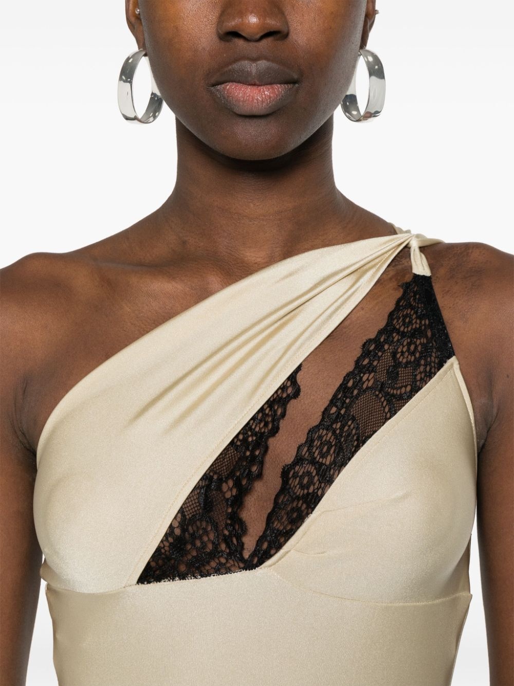 lace-detailing asymmetric bodysuit - 5