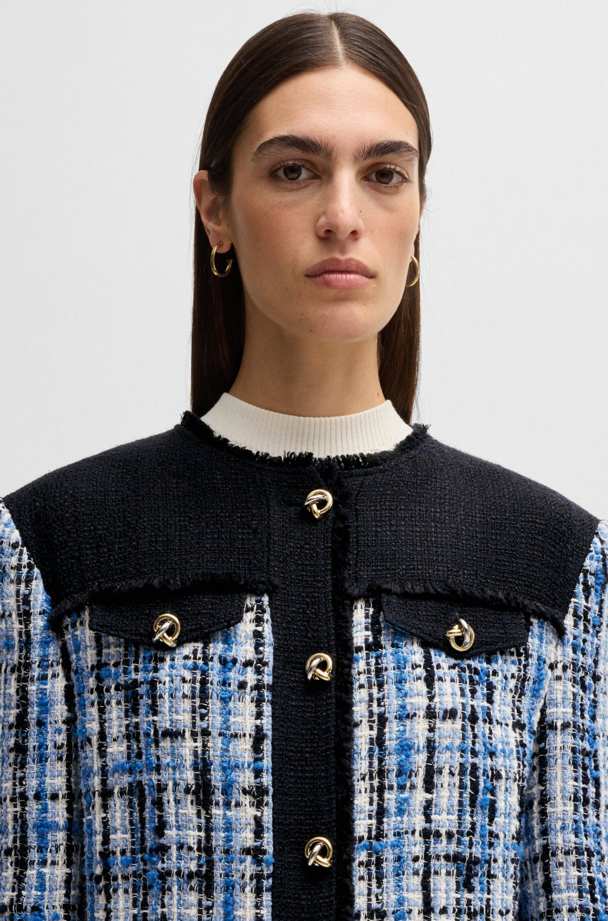 TWEED JACKET WITH CONTRAST PANELS AND KNOT BUTTONS - 5