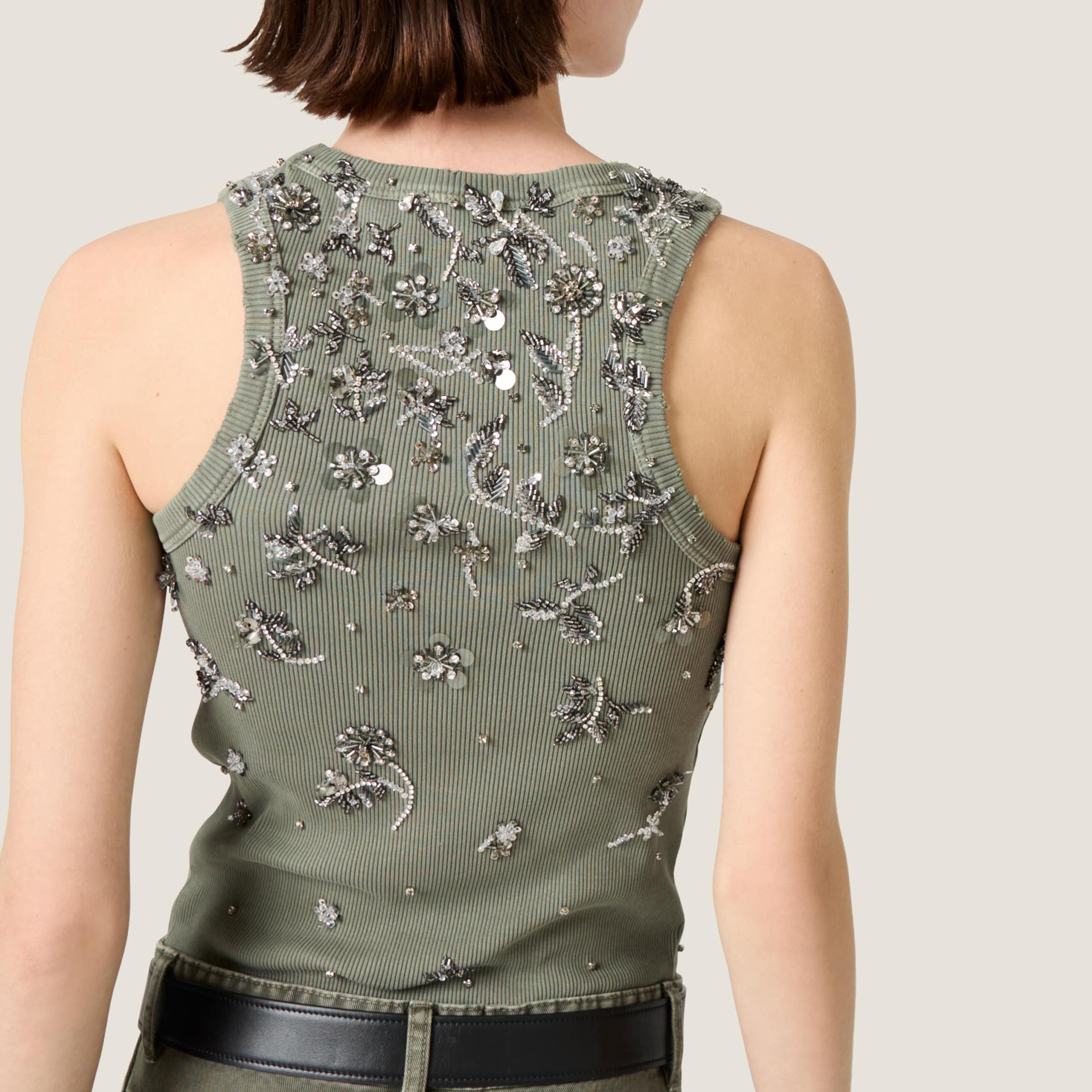 Garment-dyed embroidered ribbed knit jersey top - 5