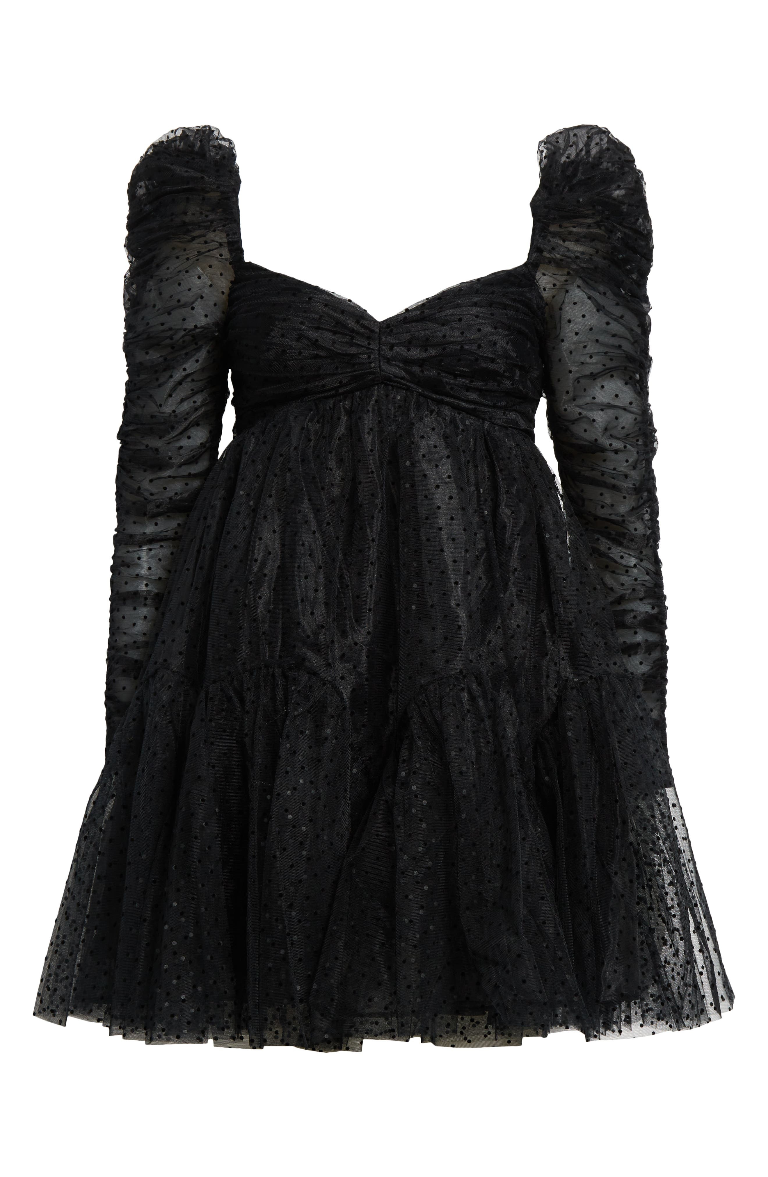 Zimmermann Polka Dot Long Sleeve Tulle Minidress in Black at Nordstrom - 5