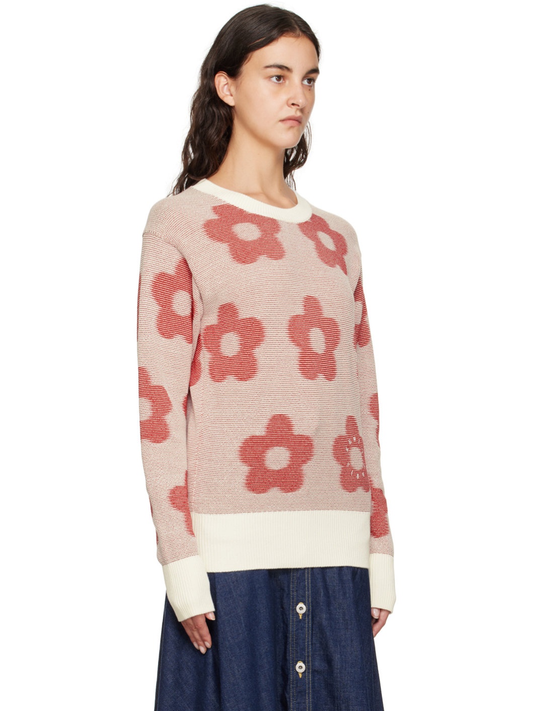 Red & White Kenzo Paris Flower Spot Sweater - 2