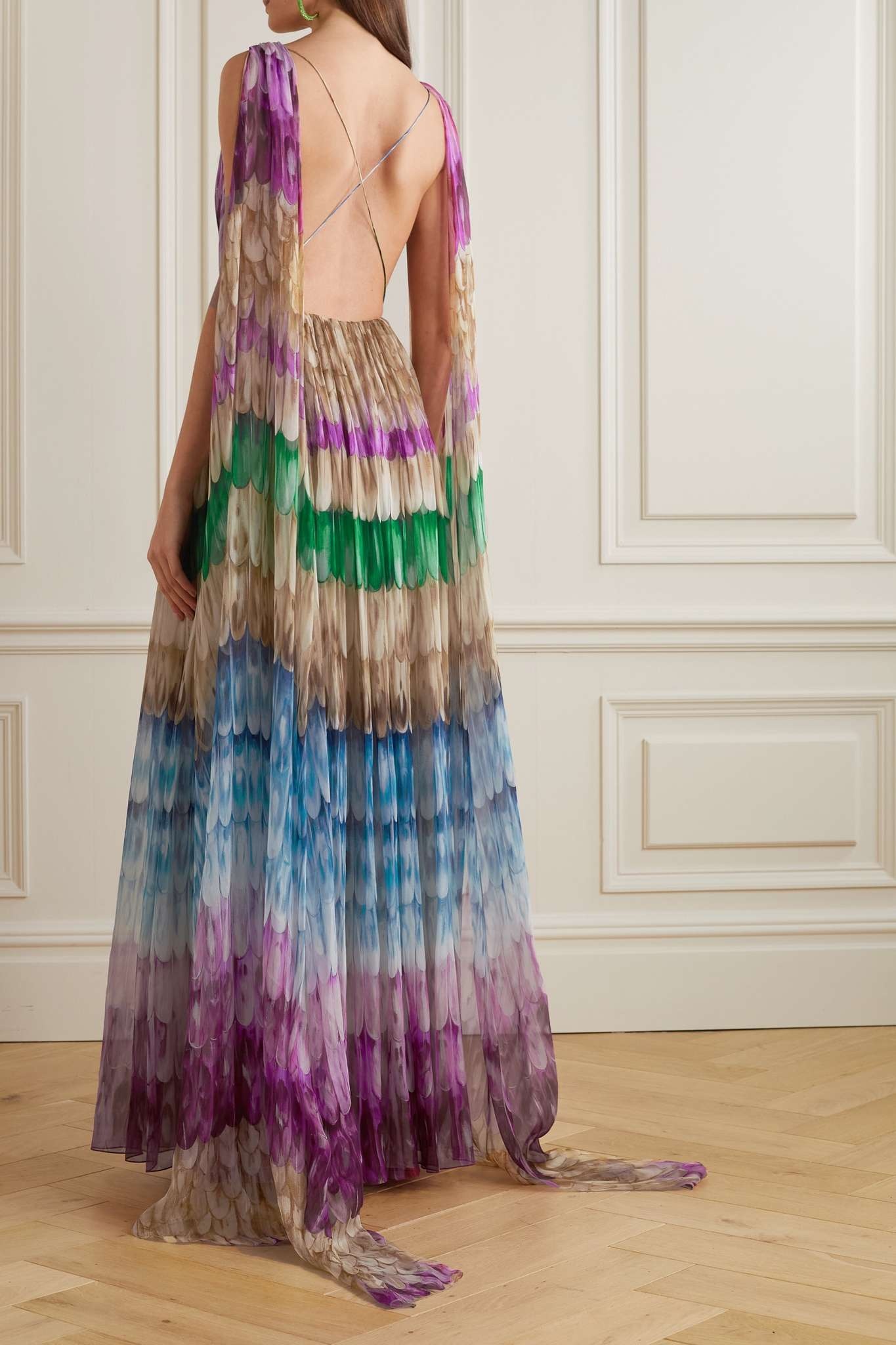 Draped printed silk-chiffon gown - 3