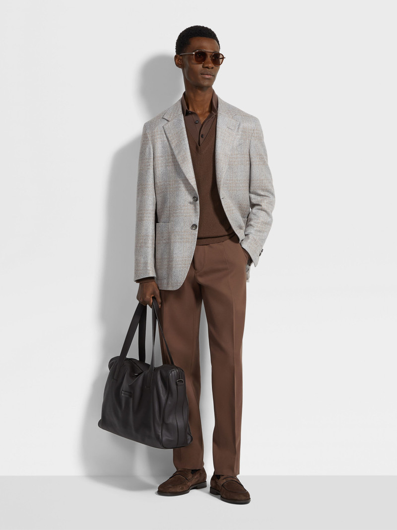 ZEGNA LIGHT GREY AND LIGHT TAUPE SILK AND CASHMERE JACKET outlook