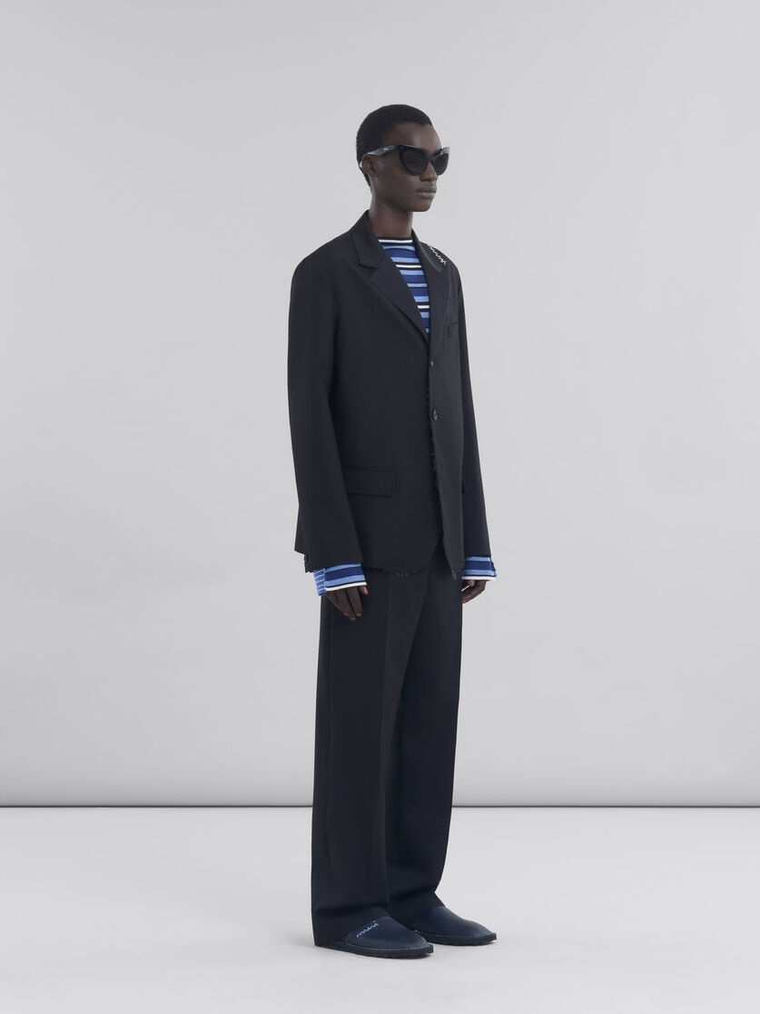 BLACK WOOL TROUSERS WITH CONTRASTING WAISTBAND - 5