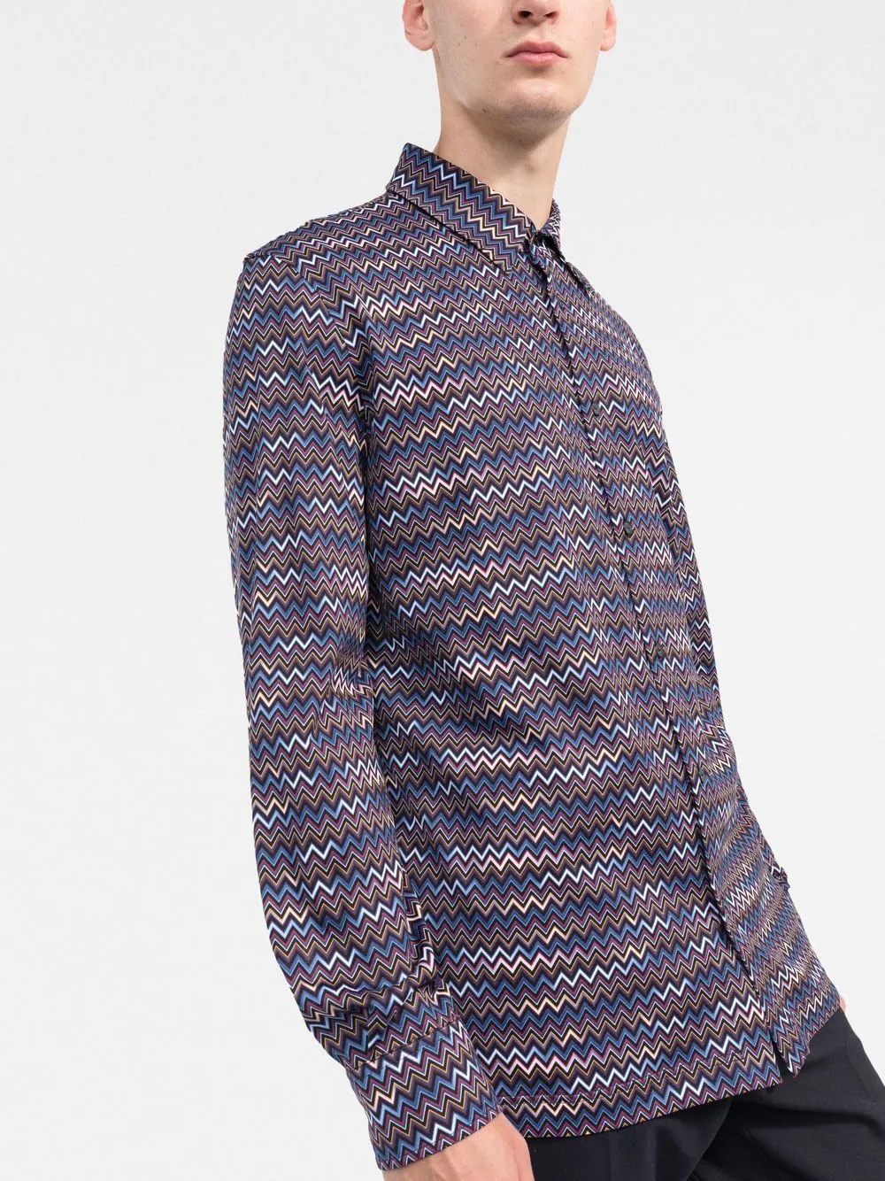 zigzag-pattern print long-sleeve shirt - 3