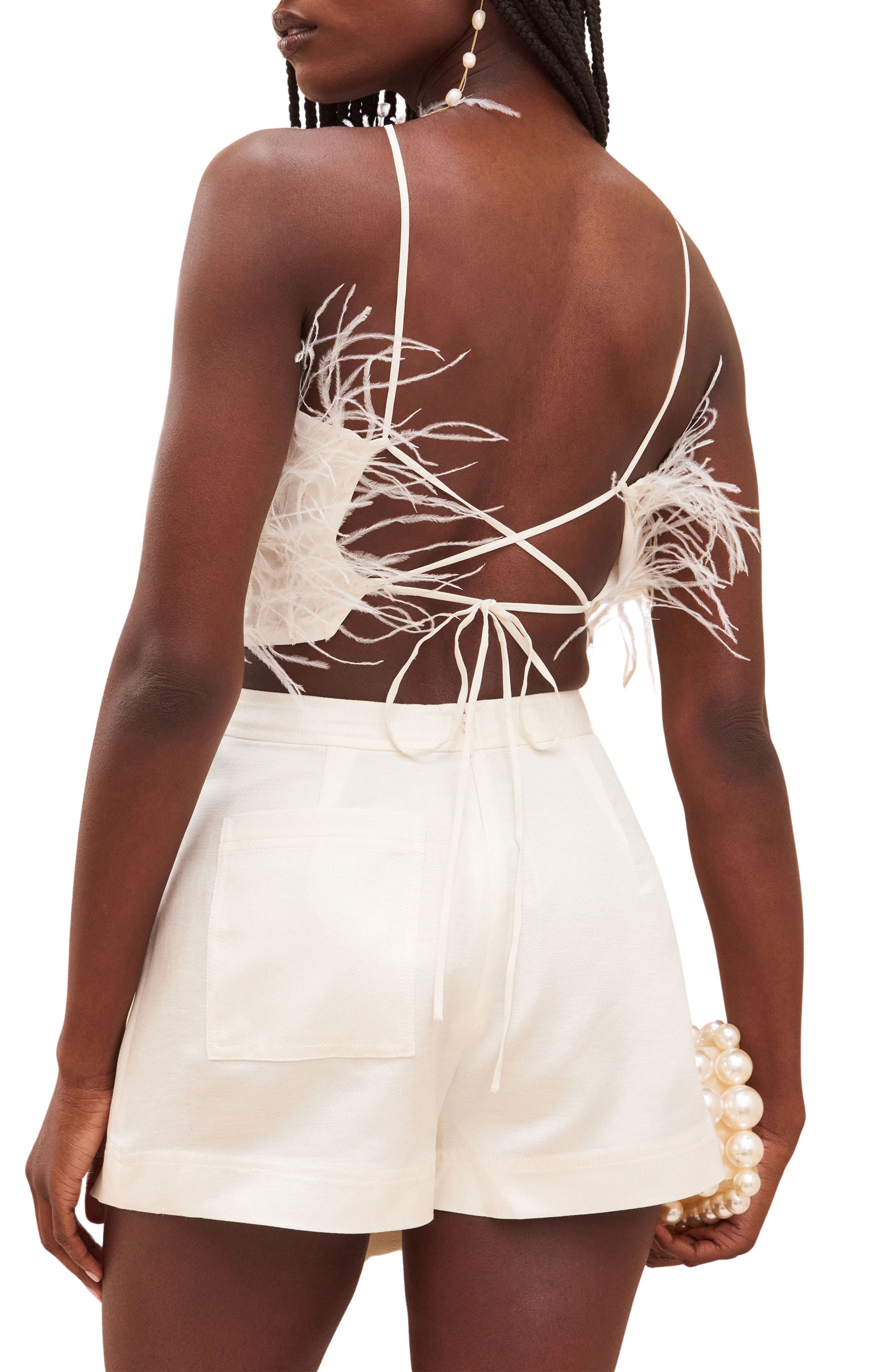 Cult Gaia Joey Feather Open Back Crop Top in White at Nordstrom - 2