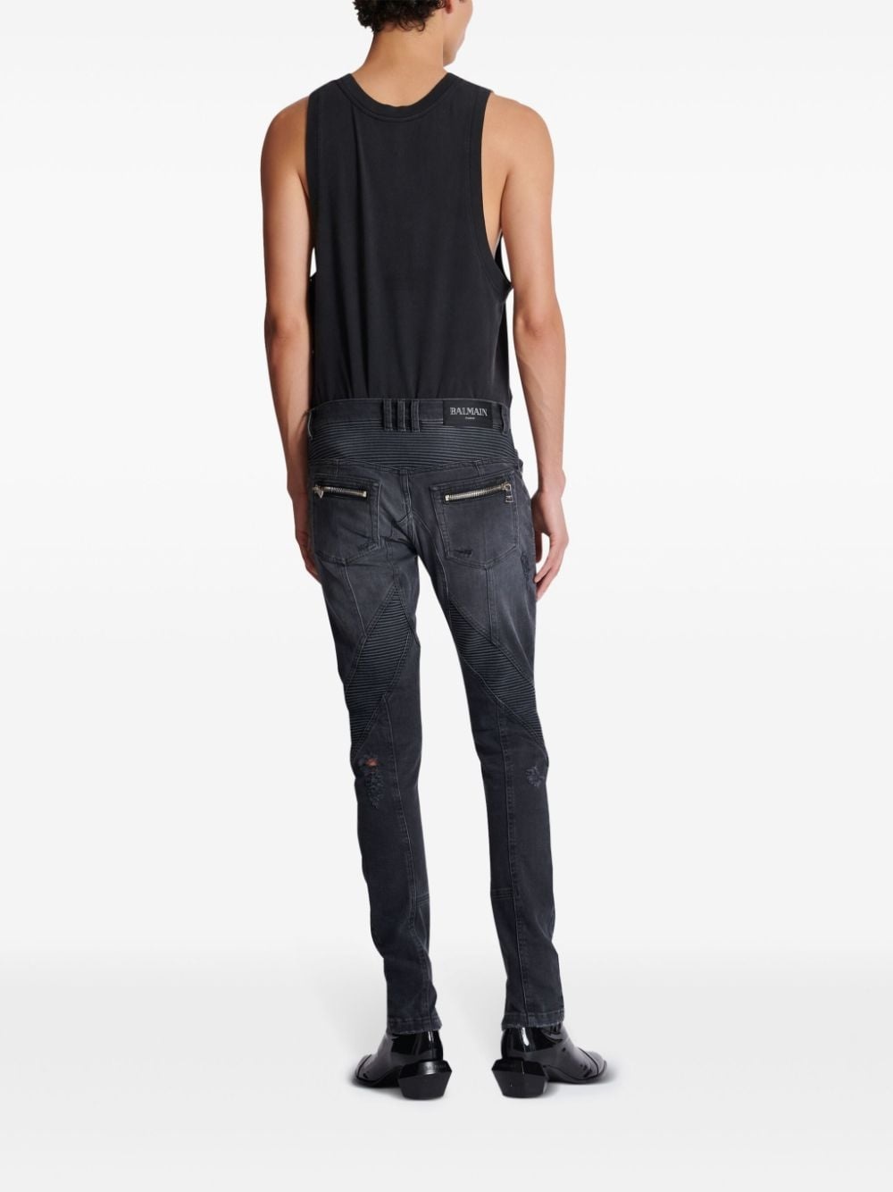 panelled distressed skinny jeans - 3