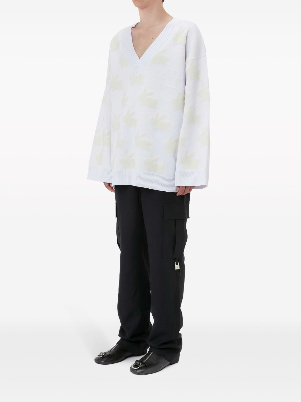 bunny-print V-neck jumper - 3