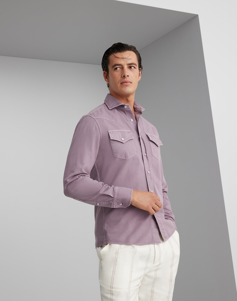 Garment-dyed easy fit western shirt in lightweight denim 1