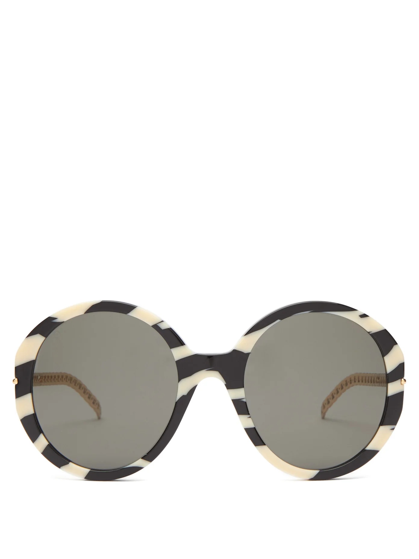 Round chain-embellished zebra-acetate sunglasses - 1