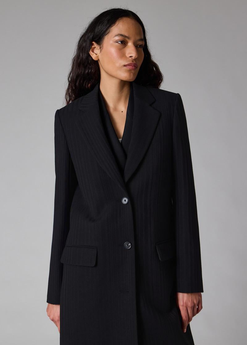 Women's Dark Navy 'Shadow Stripe' Cashmere-Blend Epsom Coat 11