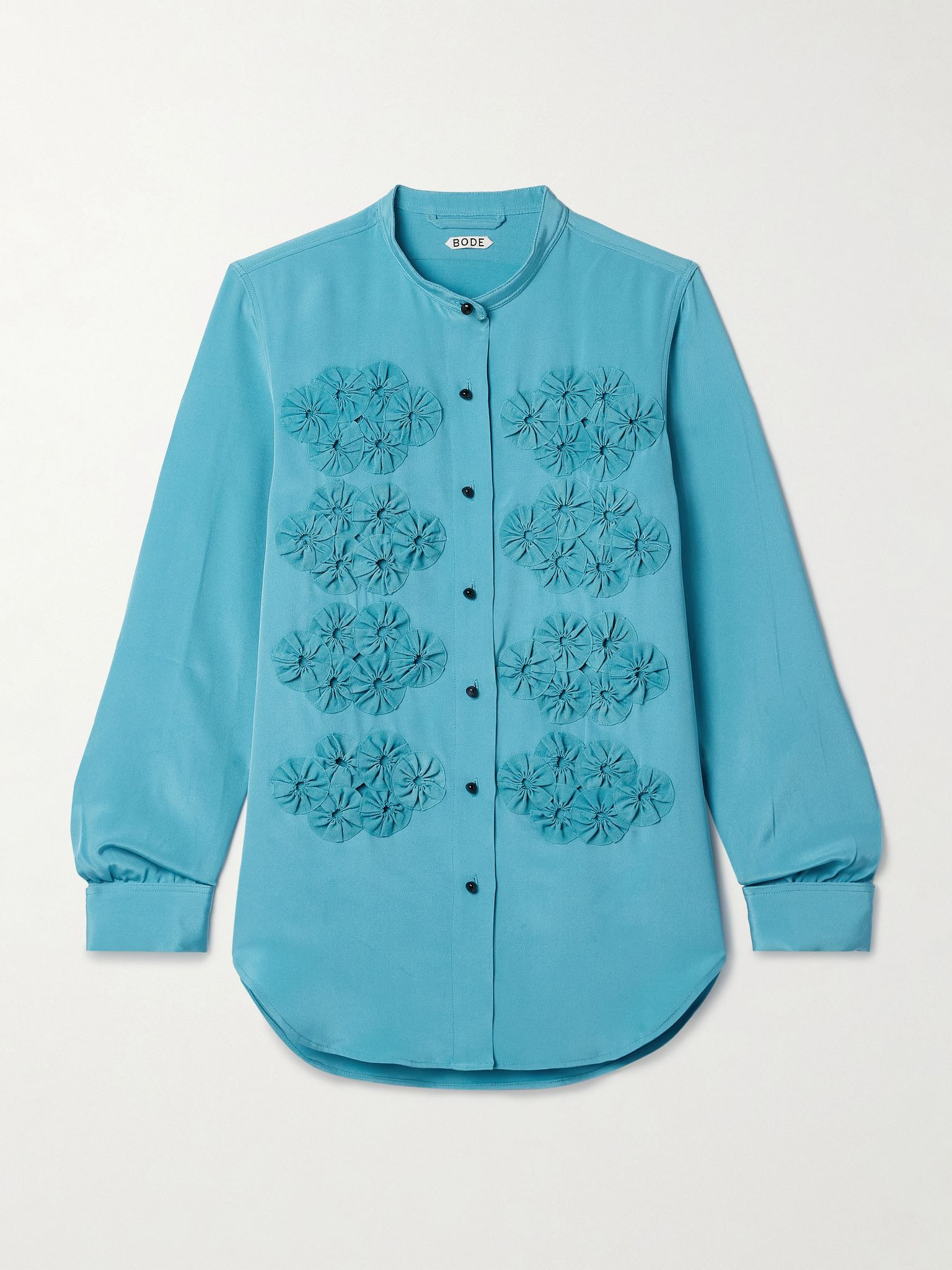 Silas appliquéd silk shirt Blue - 1