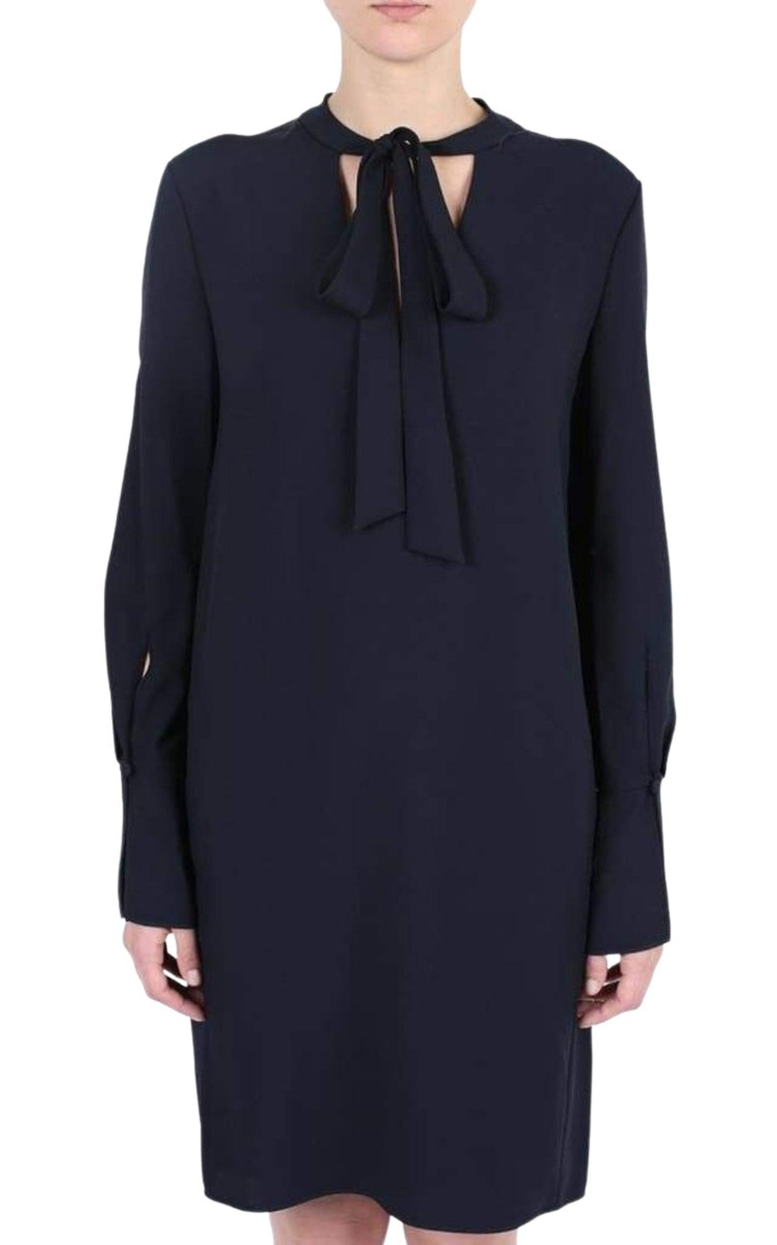 Neck Tie Shift Black Dress - 3