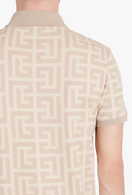 Ivory and sand-colored cotton polo with maxi Balmain monogram - 8