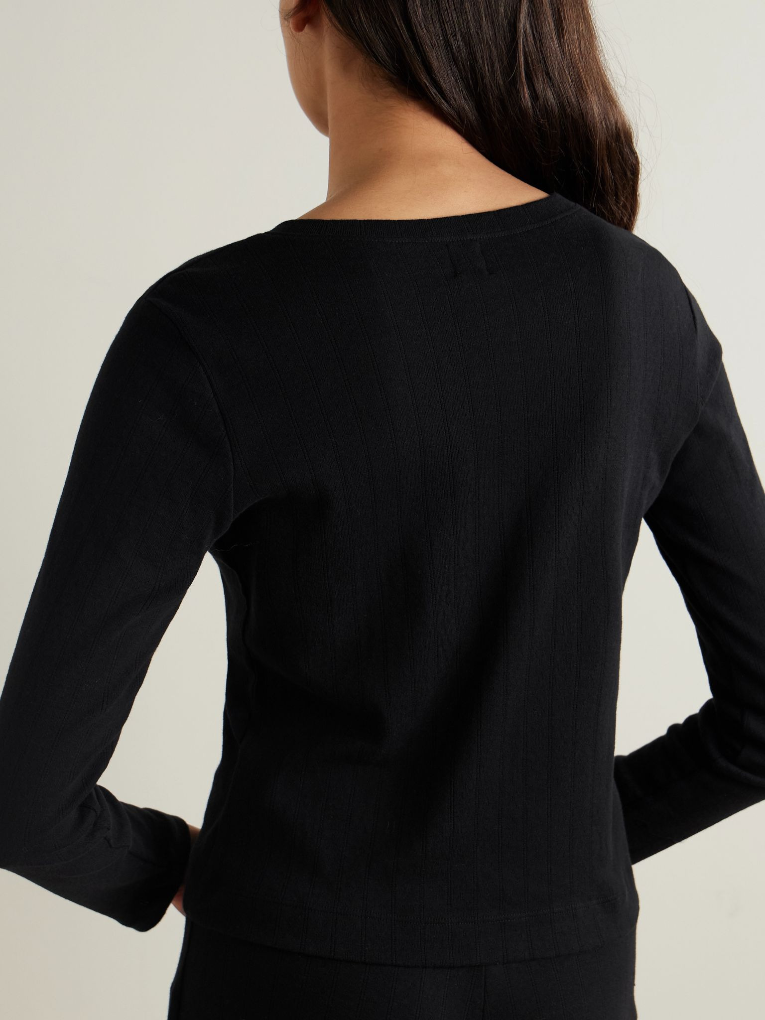 Pointelle-knit cotton cardigan Black - 4