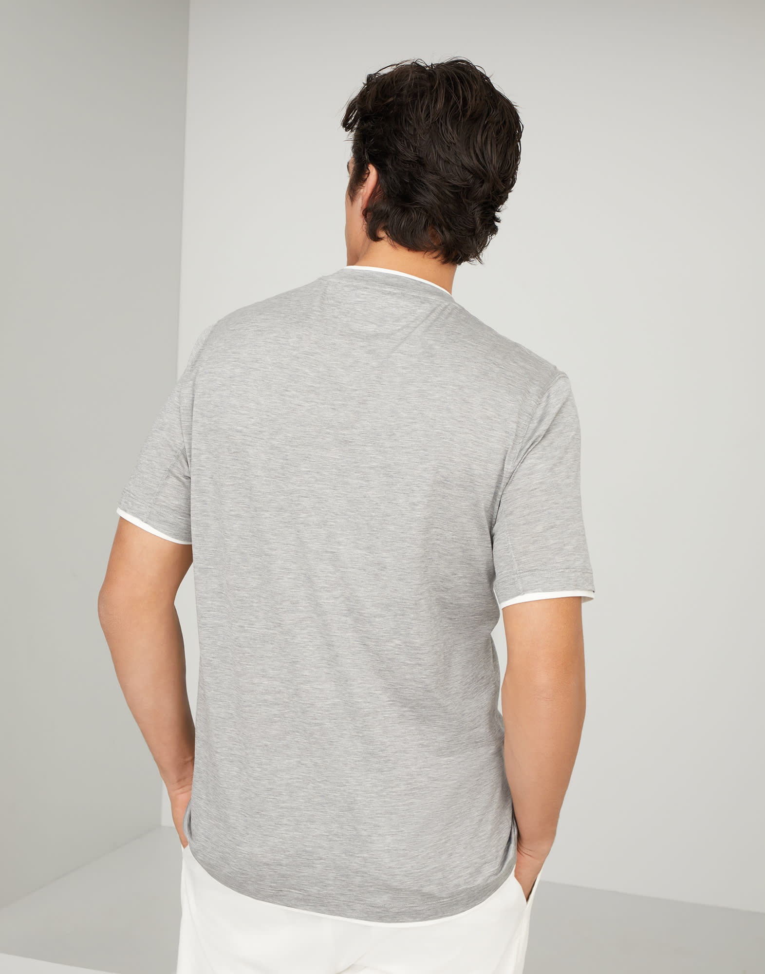 Silk and cotton jersey crew neck T-shirt with faux-layering - 2