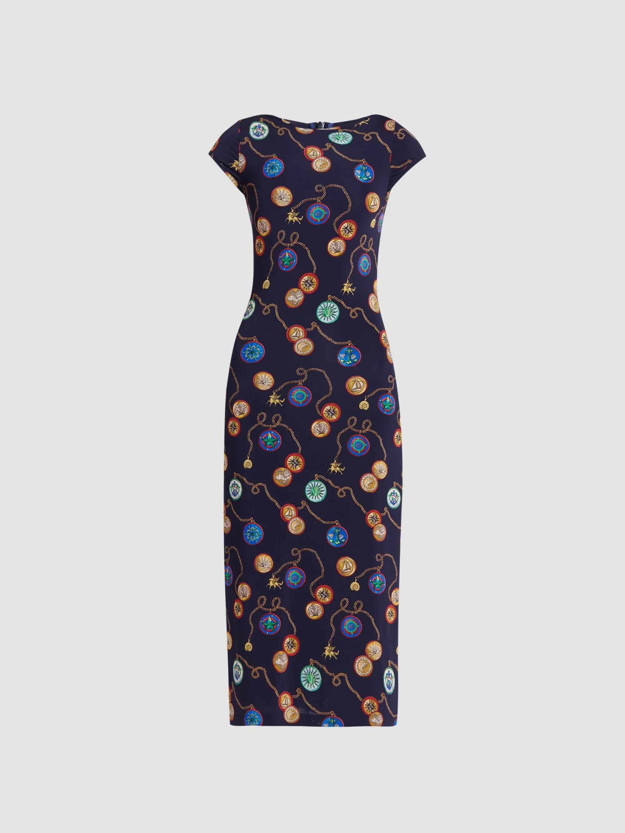 Women's Status Printed Sheath Midi Dress - Blue Multicolor - 1