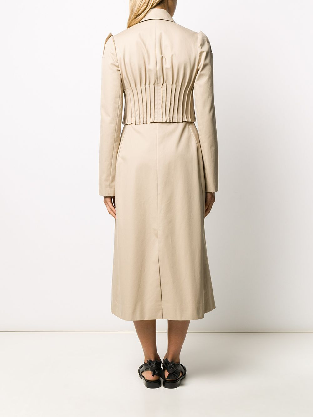 pleated detail flared single-breasted coat - 4